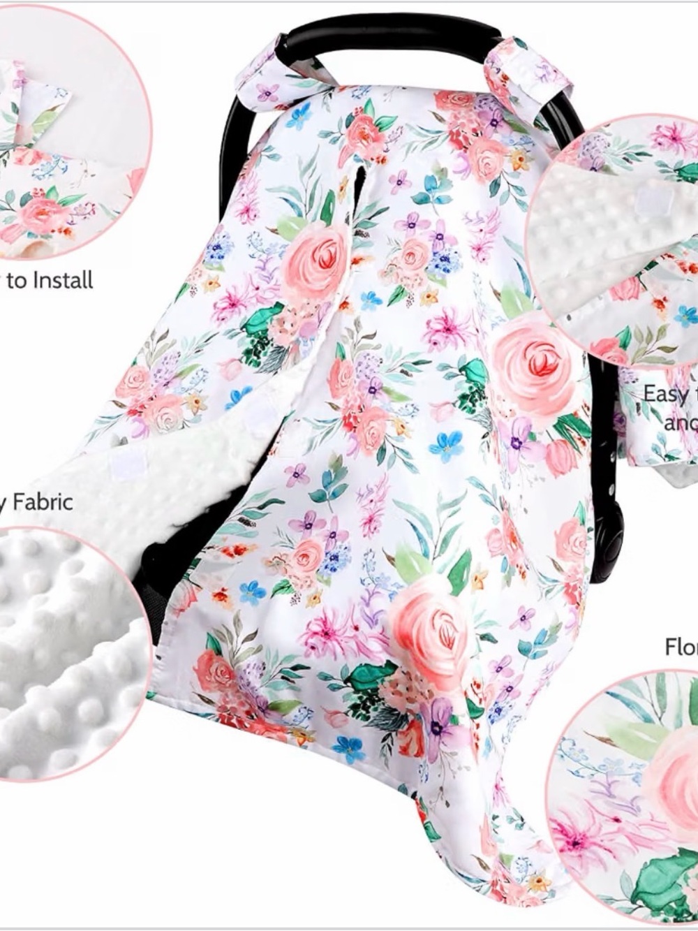 pink, green, blue floral car seat canopy